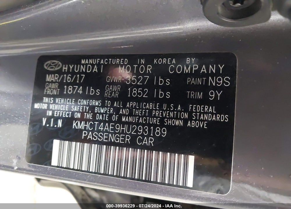 2017 HYUNDAI ACCENT SE VIN: KMHCT4AE9HU293189