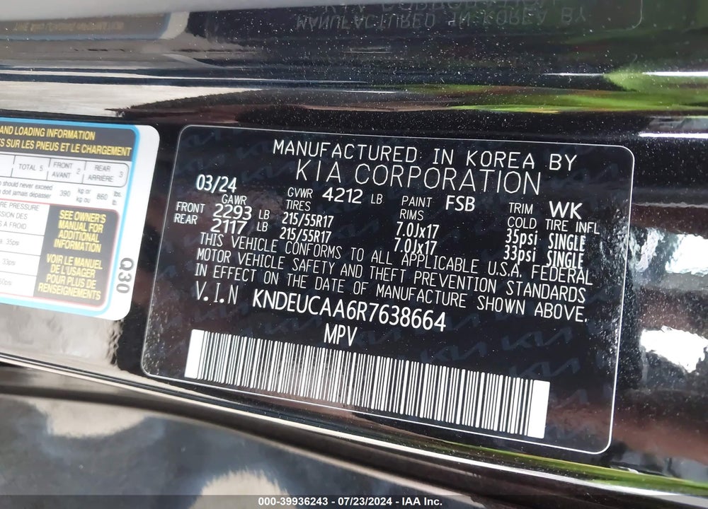2024 KIA SELTOS S VIN: KNDEUCAA6R7638664