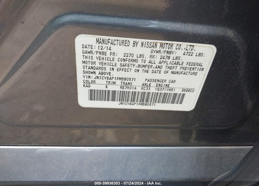 2015 INFINITI Q40 VIN: JN1CV6AP1FM580571