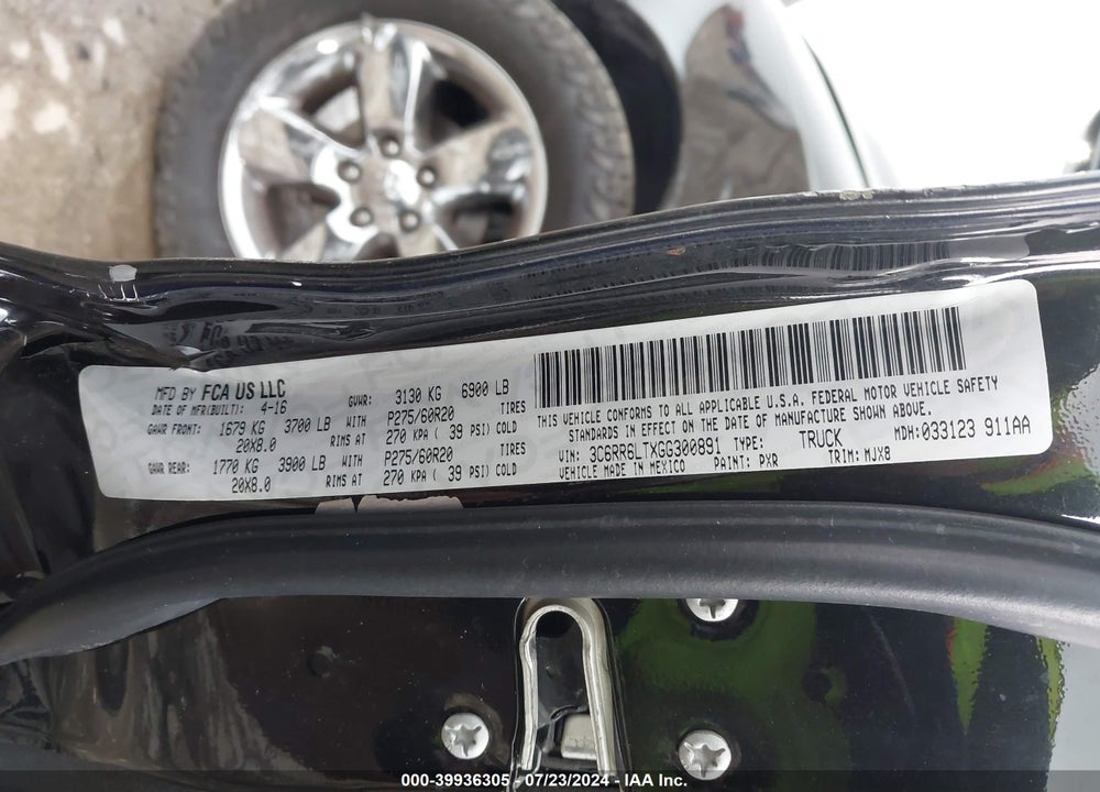 2016 RAM 1500 BIG HORN VIN: 3C6RR6LTXGG300891