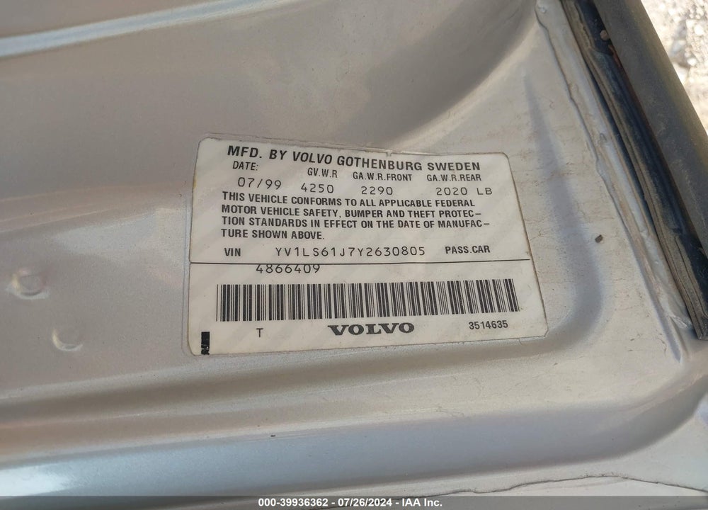 2000 VOLVO S70 SE VIN: YV1LS61J7Y2630805