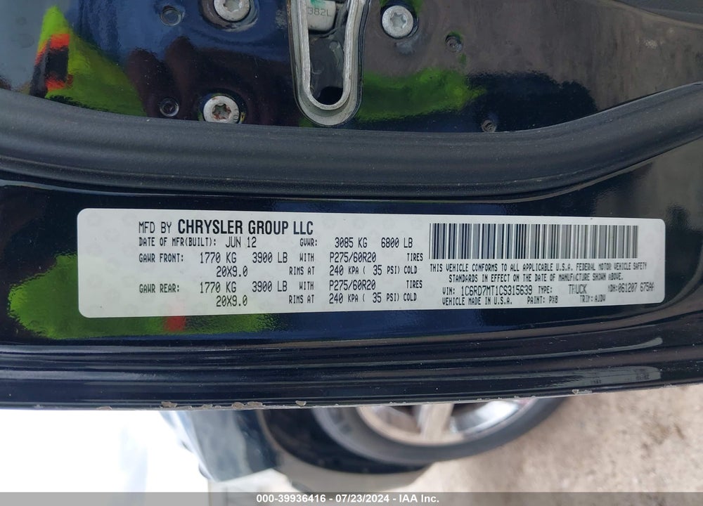 2012 RAM 1500 SPORT VIN: 1C6RD7MT1CS315639