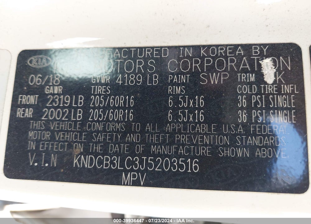 2018 KIA NIRO LX VIN: KNDCB3LC3J5203516