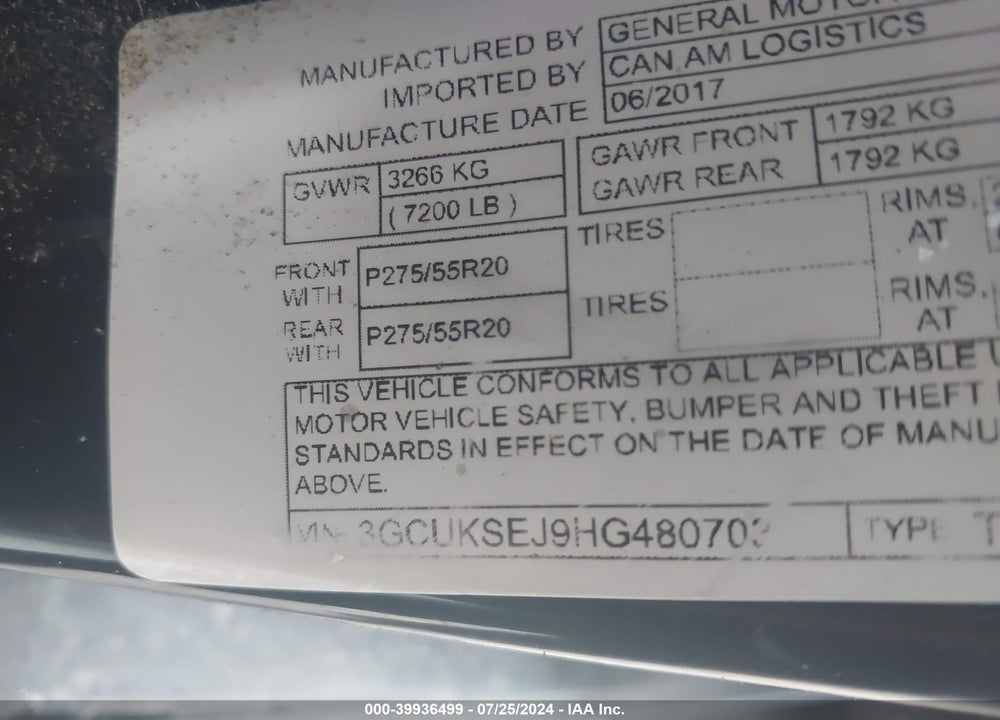 2017 CHEVROLET SILVERADO 1500 1LZ/2LZ VIN: 3GCUKSEJ9HG480703