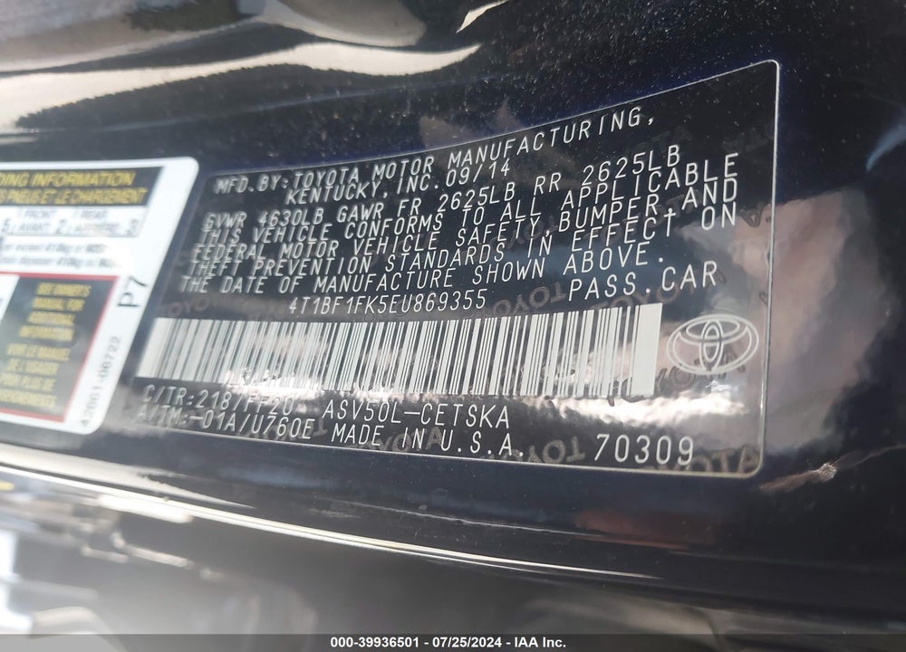2014 TOYOTA CAMRY SE VIN: 4T1BF1FK5EU869355