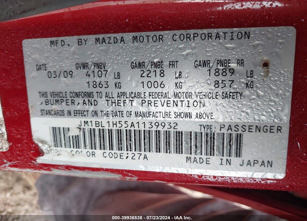 2010 MAZDA 3 S SPORT VIN: JM1BL1H55A1139932