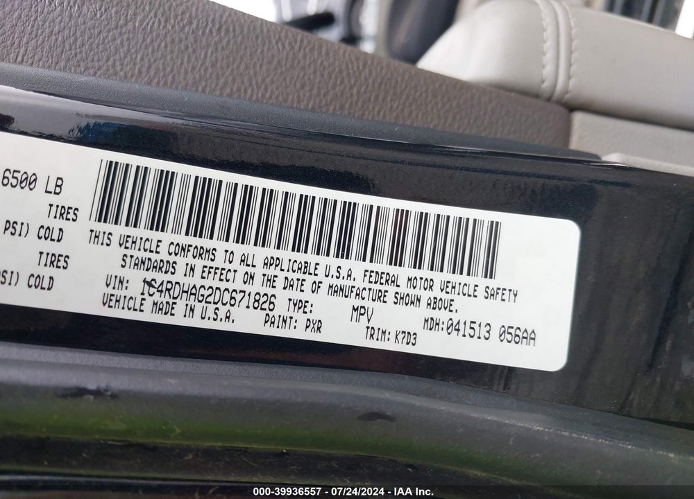 2013 DODGE DURANGO SXT VIN: 1C4RDHAG2DC671826