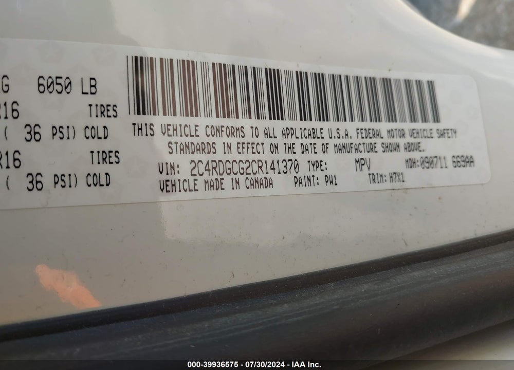 2012 DODGE GRAND CARAVAN SXT VIN: 2C4RDGCG2CR141370