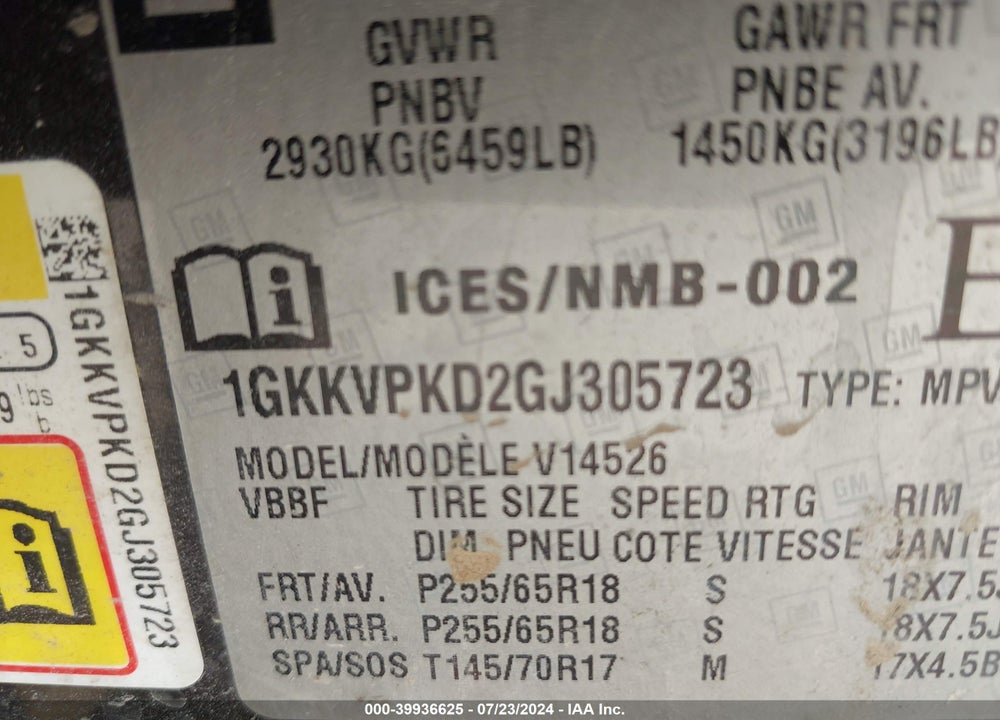 2016 GMC ACADIA SLE-2 VIN: 1GKKVPKD2GJ305723