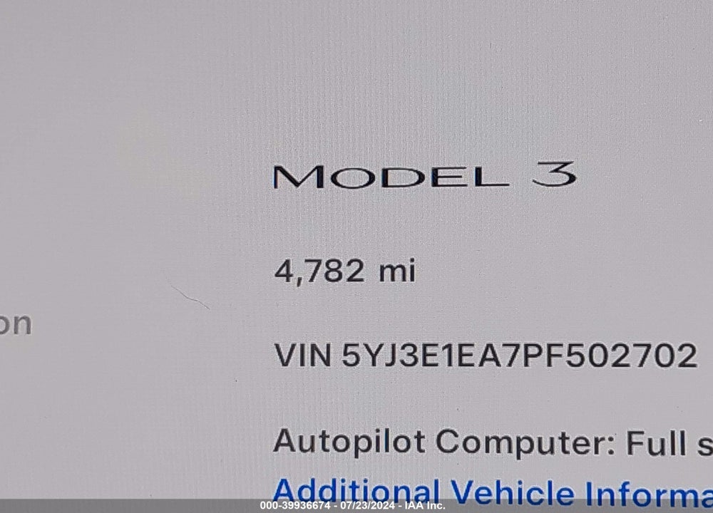 2023 TESLA MODEL 3 REAR-WHEEL DRIVE VIN: 5YJ3E1EA7PF502702