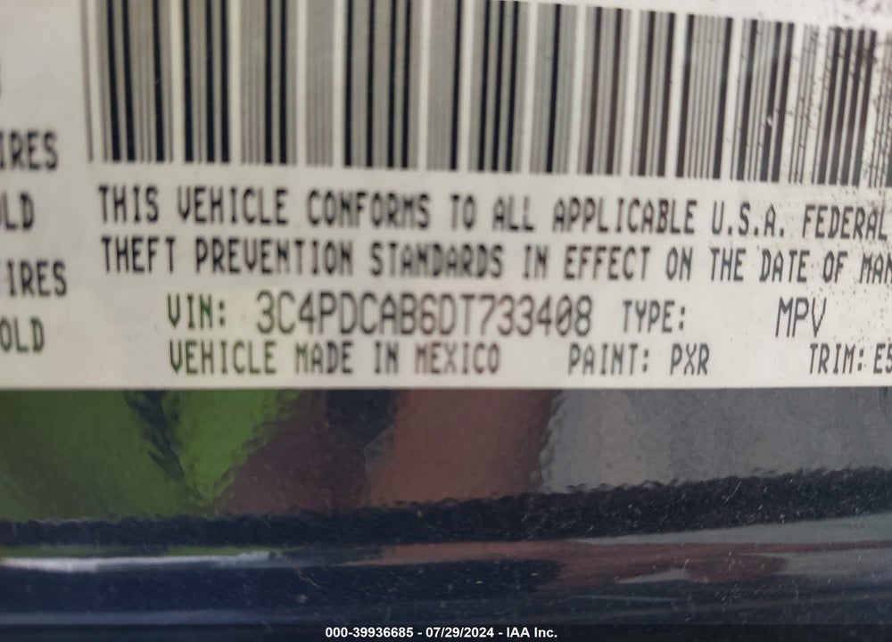 2013 DODGE JOURNEY AMERICAN VALUE PKG VIN: 3C4PDCAB6DT733408