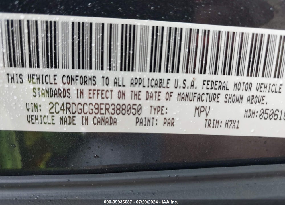 2014 DODGE GRAND CARAVAN SXT VIN: 2C4RDGCG9ER388050