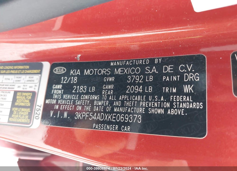 2019 KIA FORTE VIN: 3KPF54ADXKE069373