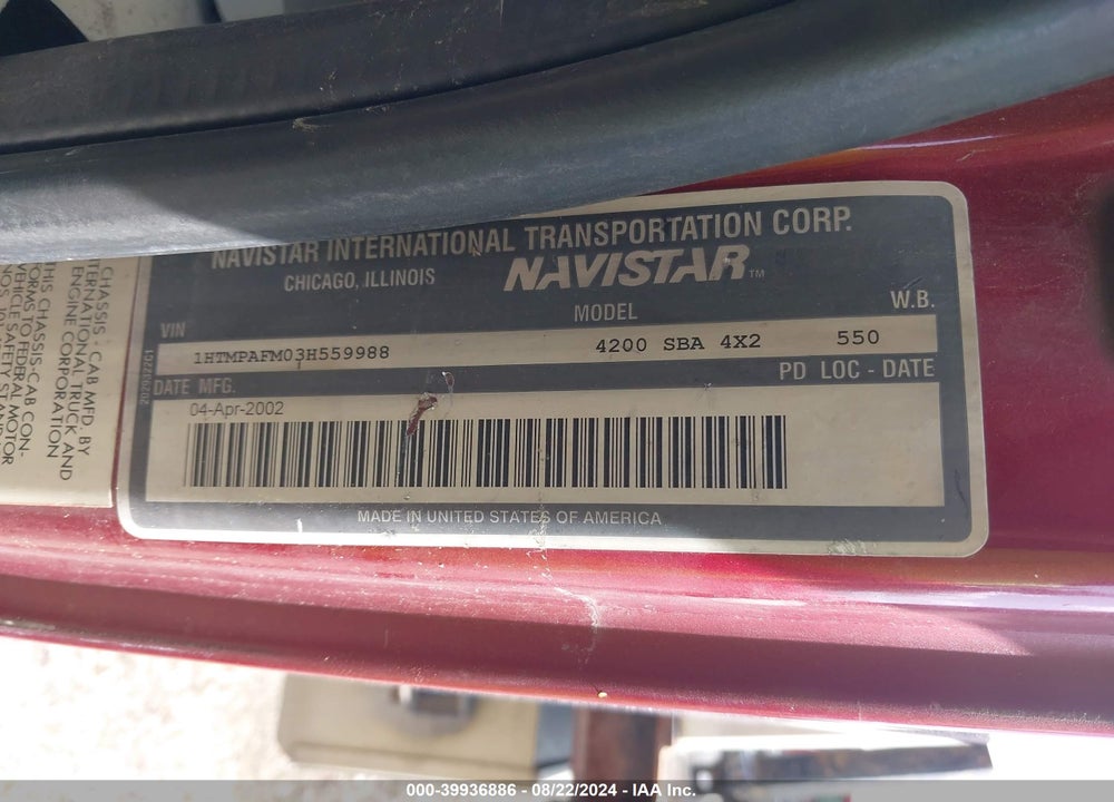 2003 INTERNATIONAL 4000 4200 VIN: 1HTMPAFM03H559988