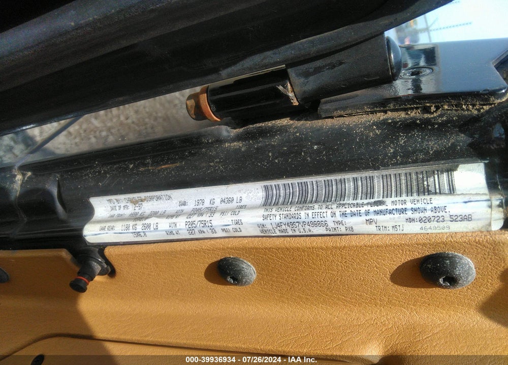1997 JEEP WRANGLER SAHARA VIN: 1J4FY49S7VP498866
