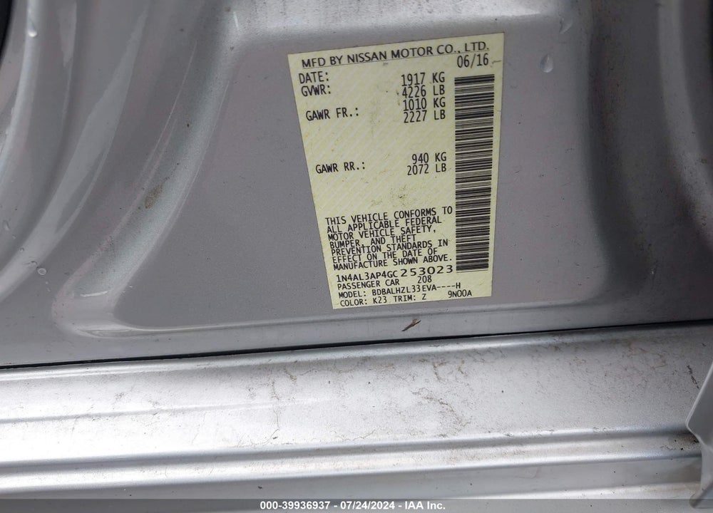 2016 NISSAN ALTIMA VIN: 1N4AL3AP4GC253023