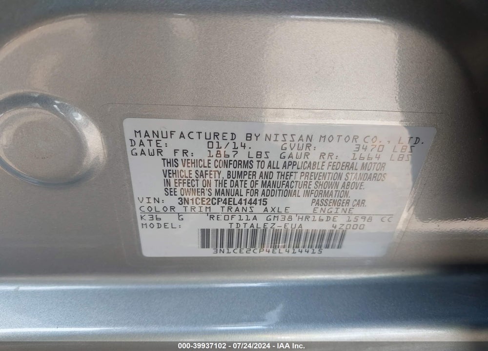 2014 NISSAN VERSA NOTE SV VIN: 3N1CE2CP4EL414415
