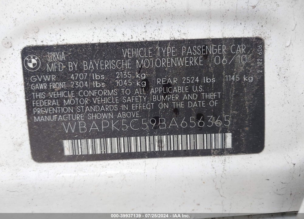 2011 BMW 328I XDRIVE VIN: WBAPK5C59BA656365