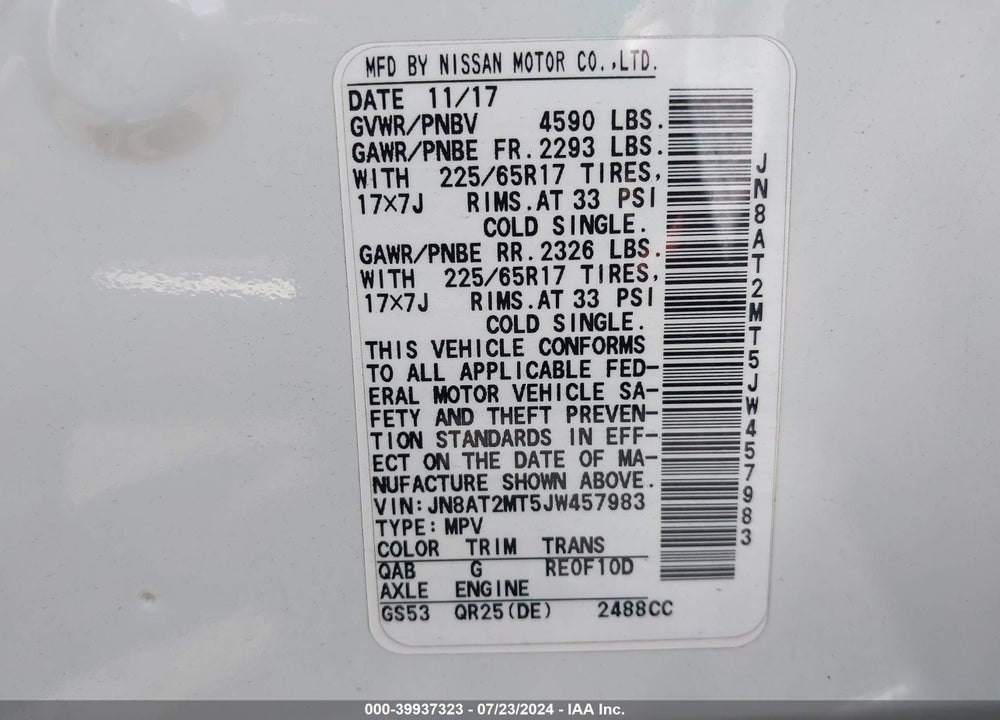 2018 NISSAN ROGUE SV VIN: JN8AT2MT5JW457983