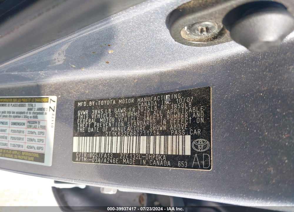 2008 TOYOTA MATRIX VIN: 2T1KR32E68C711714