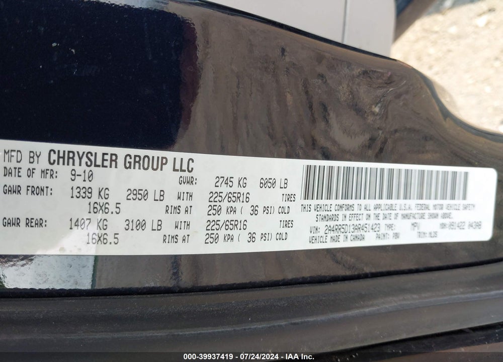 2010 CHRYSLER TOWN & COUNTRY TOURING VIN: 2A4RR5D13AR451423