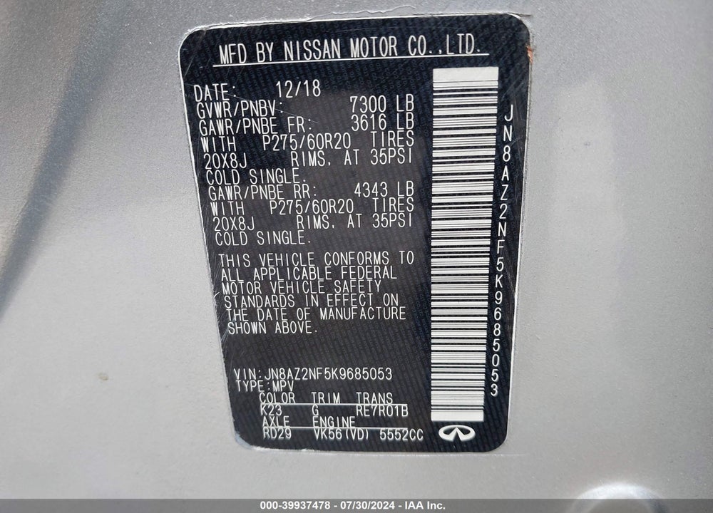 2019 INFINITI QX80 LUXE VIN: JN8AZ2NF5K9685053