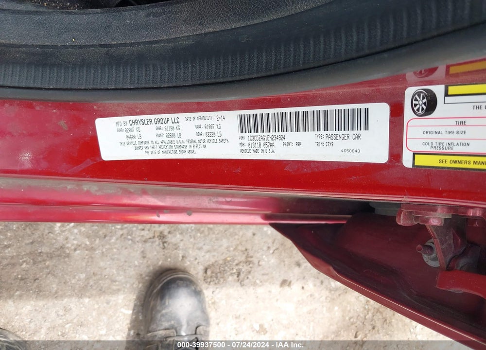2014 DODGE AVENGER SE VIN: 1C3CDZAG1EN234924