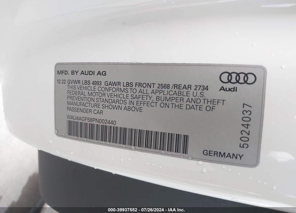 2023 AUDI A5 CABRIOLET PREMIUM PLUS 45 TFSI S LINE QUATTRO S TRONIC VIN: WAU4AGF58PN002440