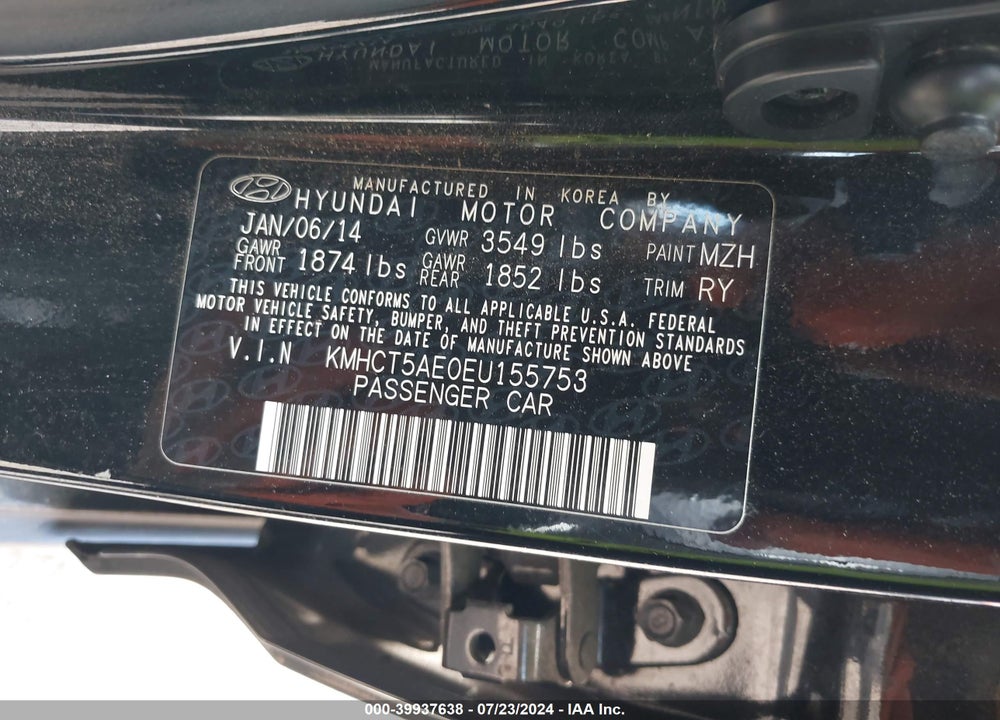 2014 HYUNDAI ACCENT VIN: KMHCT5AE0EU155753