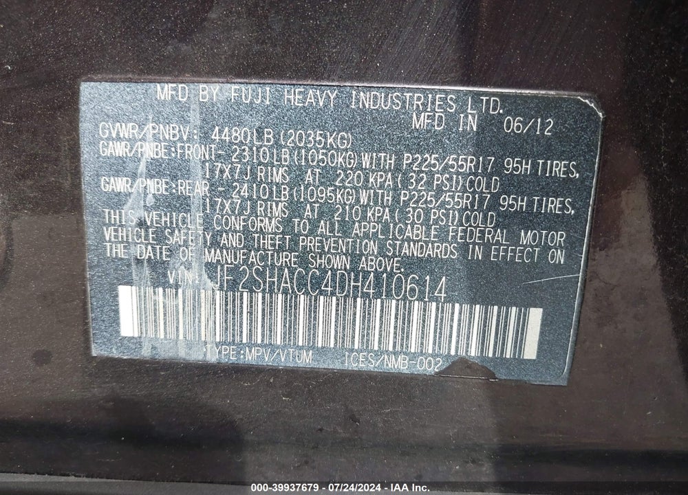 2013 SUBARU FORESTER 2.5X PREMIUM VIN: JF2SHACC4DH410614