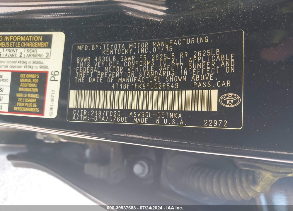 2015 TOYOTA CAMRY LE VIN: 4T1BF1FK8FU028549