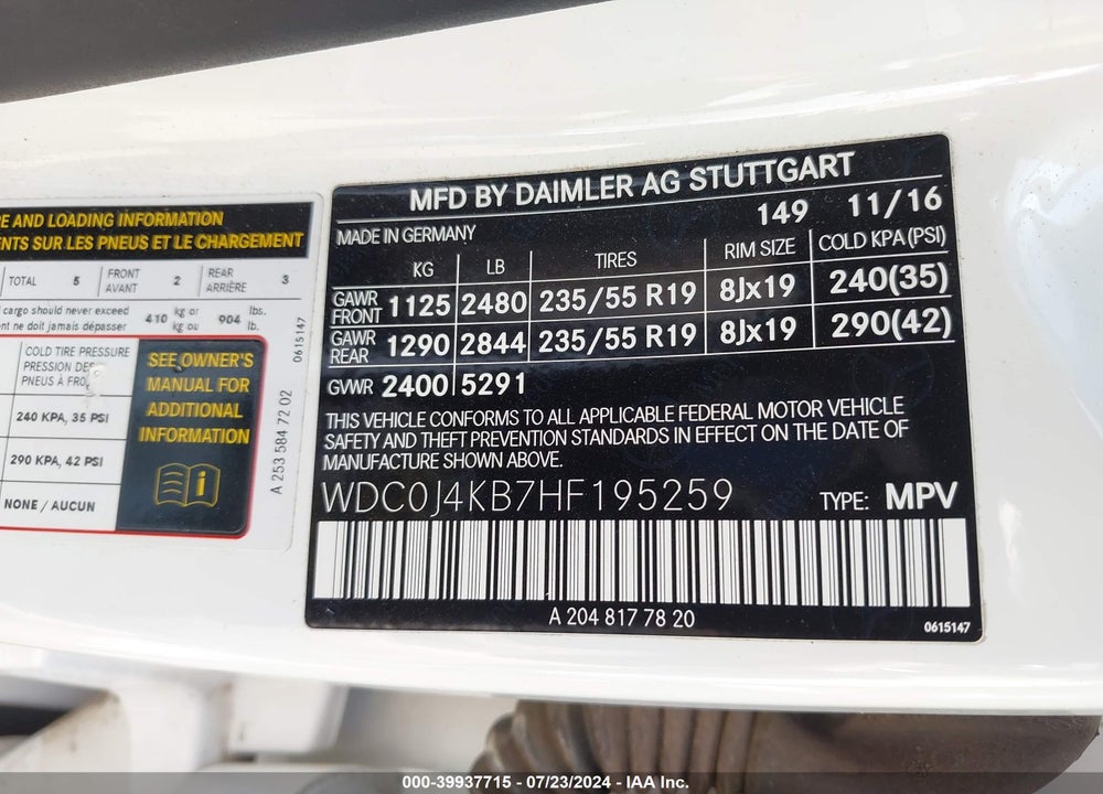 2017 MERCEDES-BENZ GLC 300 COUPE 4MATIC VIN: WDC0J4KB7HF195259