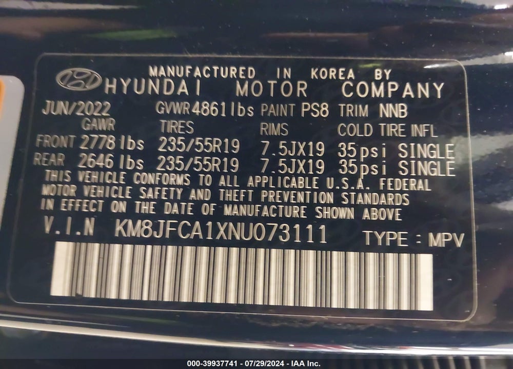 2022 HYUNDAI TUCSON HYBRID SEL CONVENIENCE VIN: KM8JFCA1XNU073111