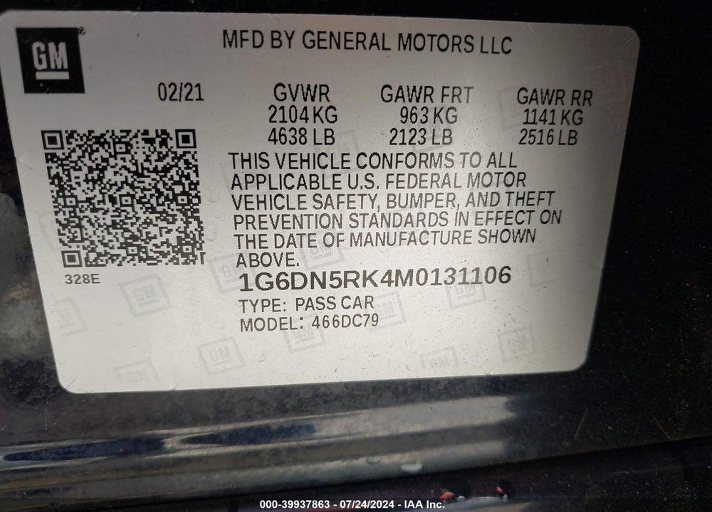 2021 CADILLAC CT5 PREMIUM LUXURY VIN: 1G6DN5RK4M0131106