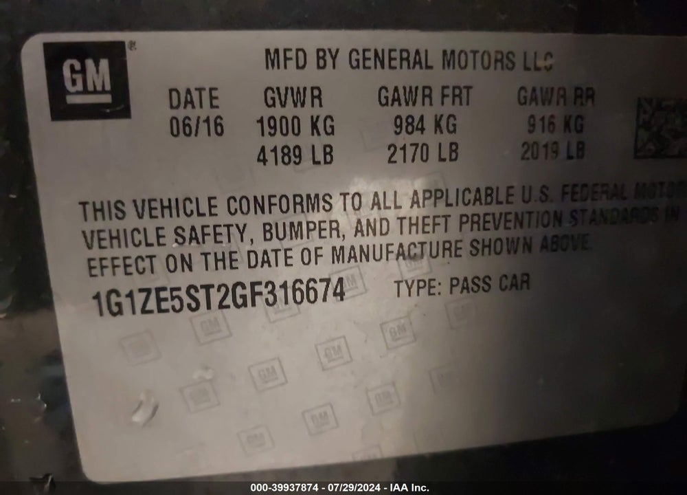 2016 CHEVROLET MALIBU 1LT VIN: 1G1ZE5ST2GF316674