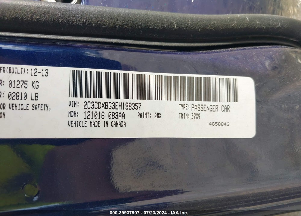 2014 DODGE CHARGER SE VIN: 2C3CDXBG3EH198357