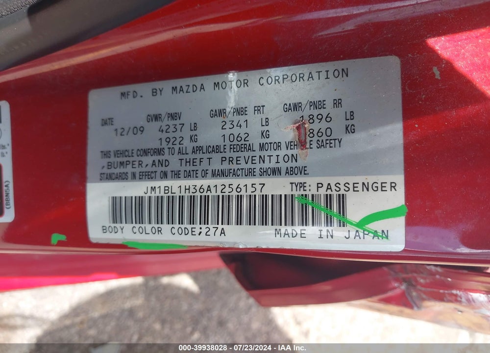 2010 MAZDA SPEED3 SPORT VIN: JM1BL1H36A1256157