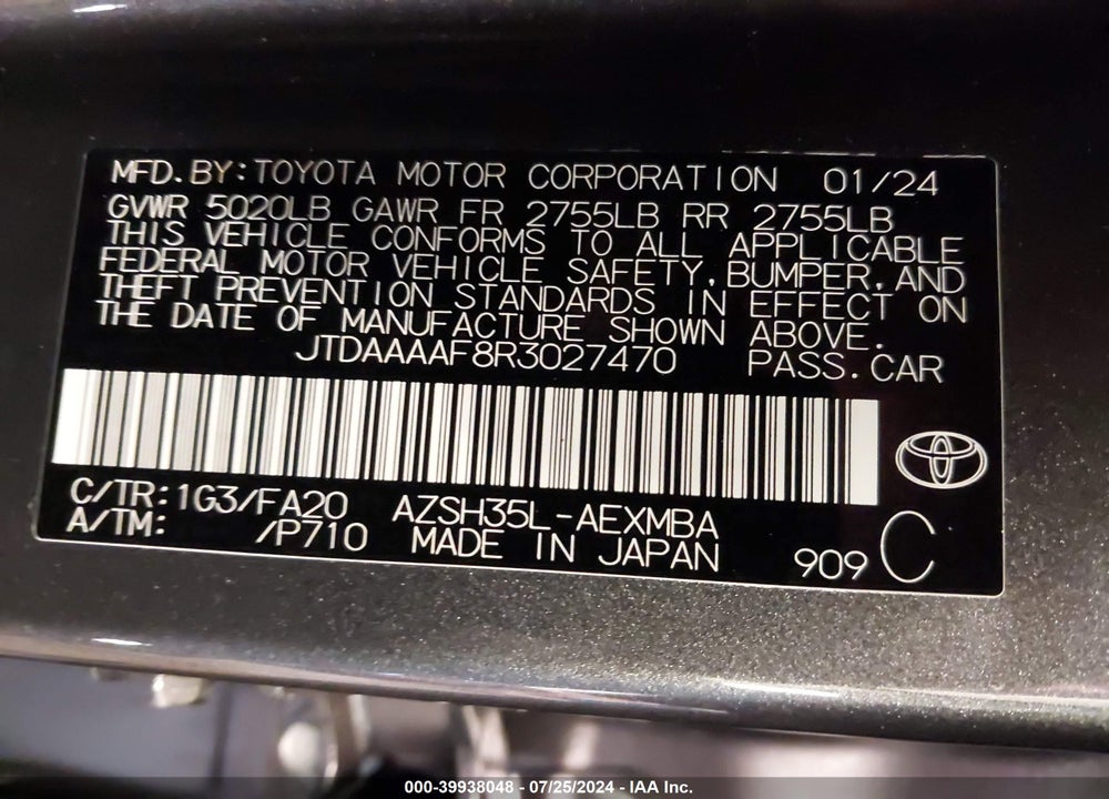 2024 TOYOTA CROWN XLE VIN: JTDAAAAF8R3027470