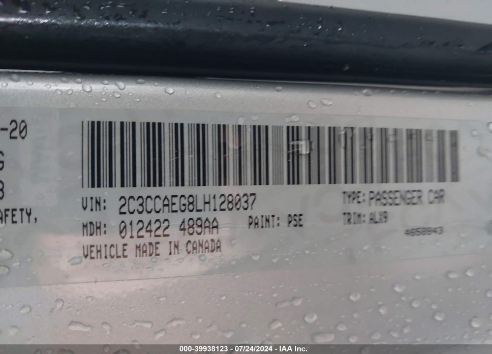 2020 CHRYSLER 300 LIMITED VIN: 2C3CCAEG8LH128037