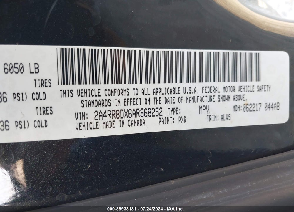 2010 CHRYSLER TOWN & COUNTRY TOURING PLUS VIN: 2A4RR8DX6AR368252