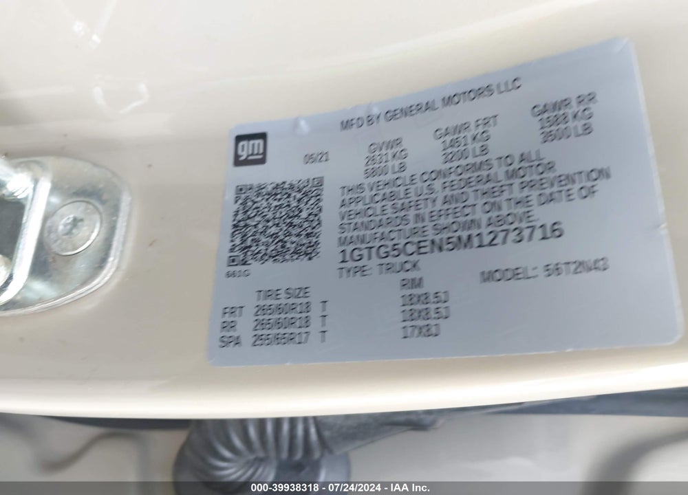 2021 GMC CANYON 2WD SHORT BOX ELEVATION VIN: 1GTG5CEN5M1273716