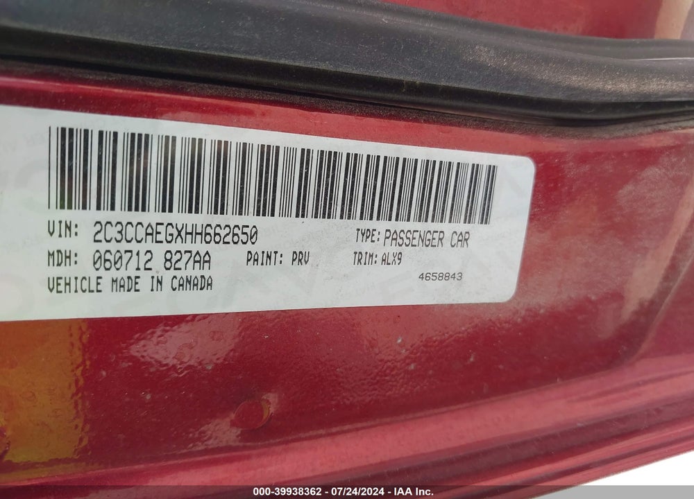 2017 CHRYSLER 300C VIN: 2C3CCAEGXHH662650