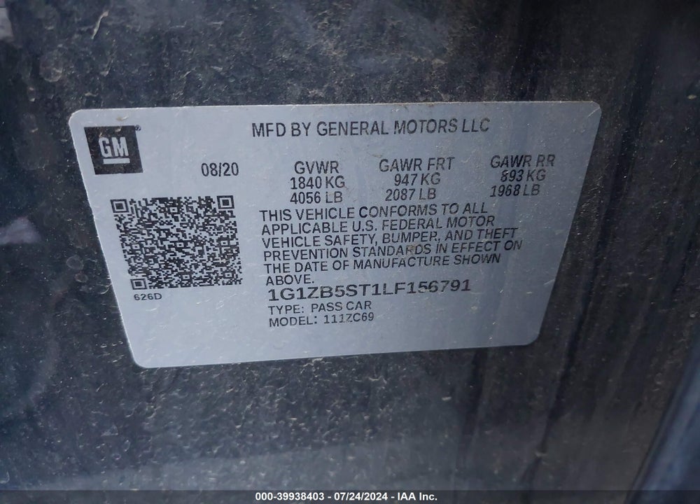 2020 CHEVROLET MALIBU FWD LS VIN: 1G1ZB5ST1LF156791