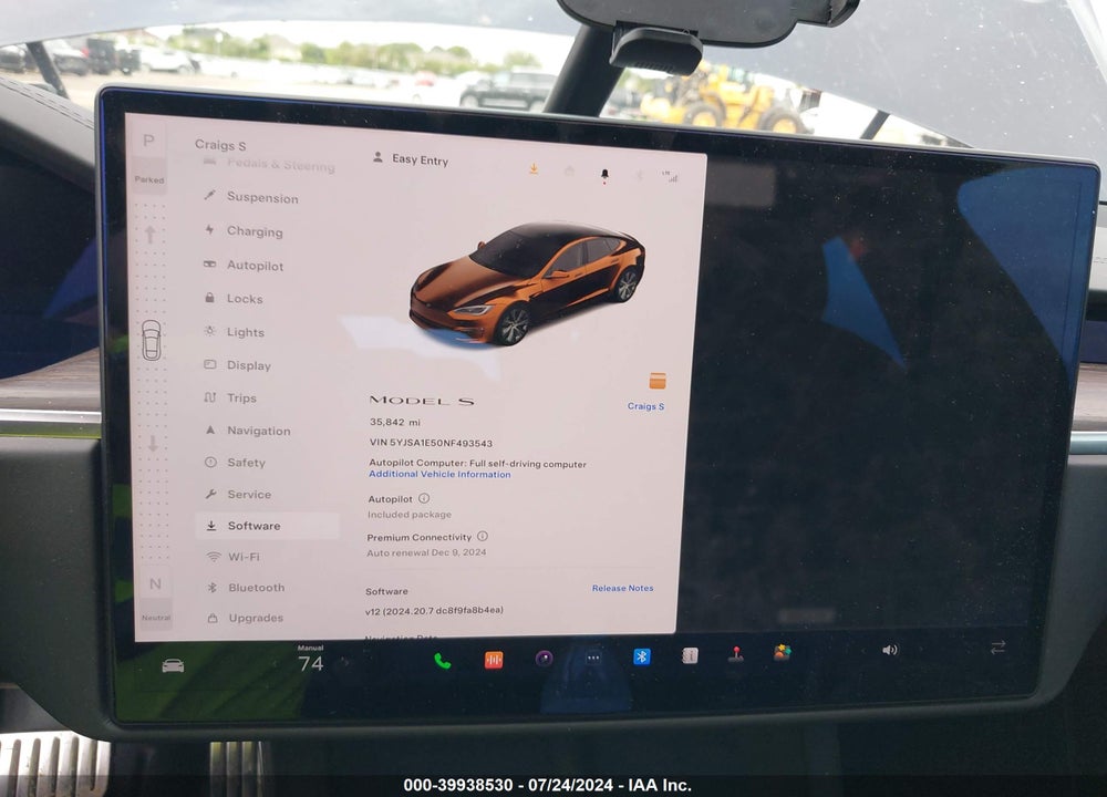2022 TESLA MODEL S DUAL MOTOR ALL-WHEEL DRIVE VIN: 5YJSA1E50NF493543