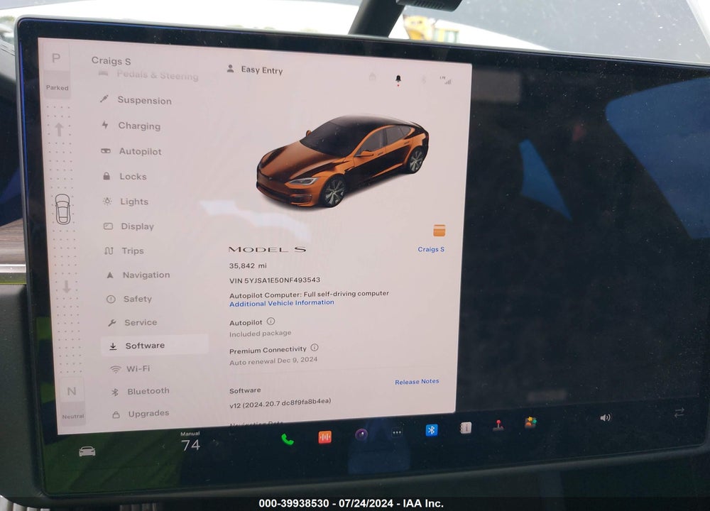 2022 TESLA MODEL S DUAL MOTOR ALL-WHEEL DRIVE VIN: 5YJSA1E50NF493543