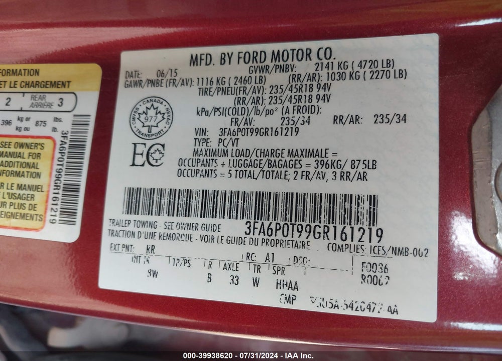 2016 FORD FUSION SE VIN: 3FA6P0T99GR161219