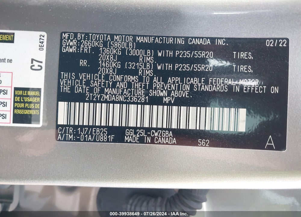 2022 LEXUS RX 350 F SPORT HANDLING VIN: 2T2YZMDA8NC336281