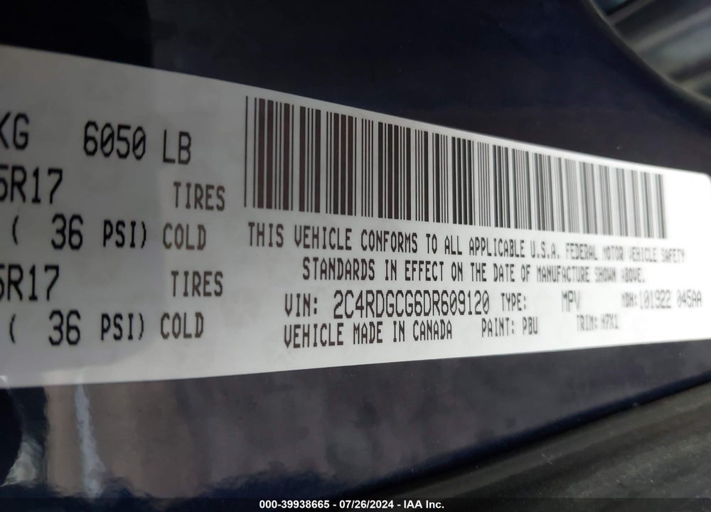 2013 DODGE GRAND CARAVAN SXT VIN: 2C4RDGCG6DR609120