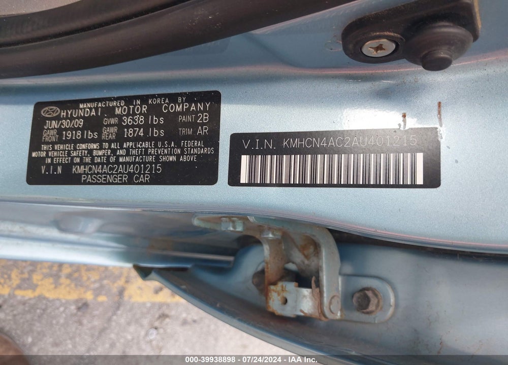 2010 HYUNDAI ACCENT GLS VIN: KMHCN4AC2AU401215