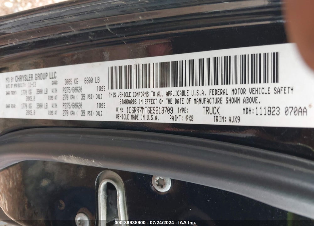 2014 RAM 1500 SPORT VIN: 1C6RR7MT6ES213709